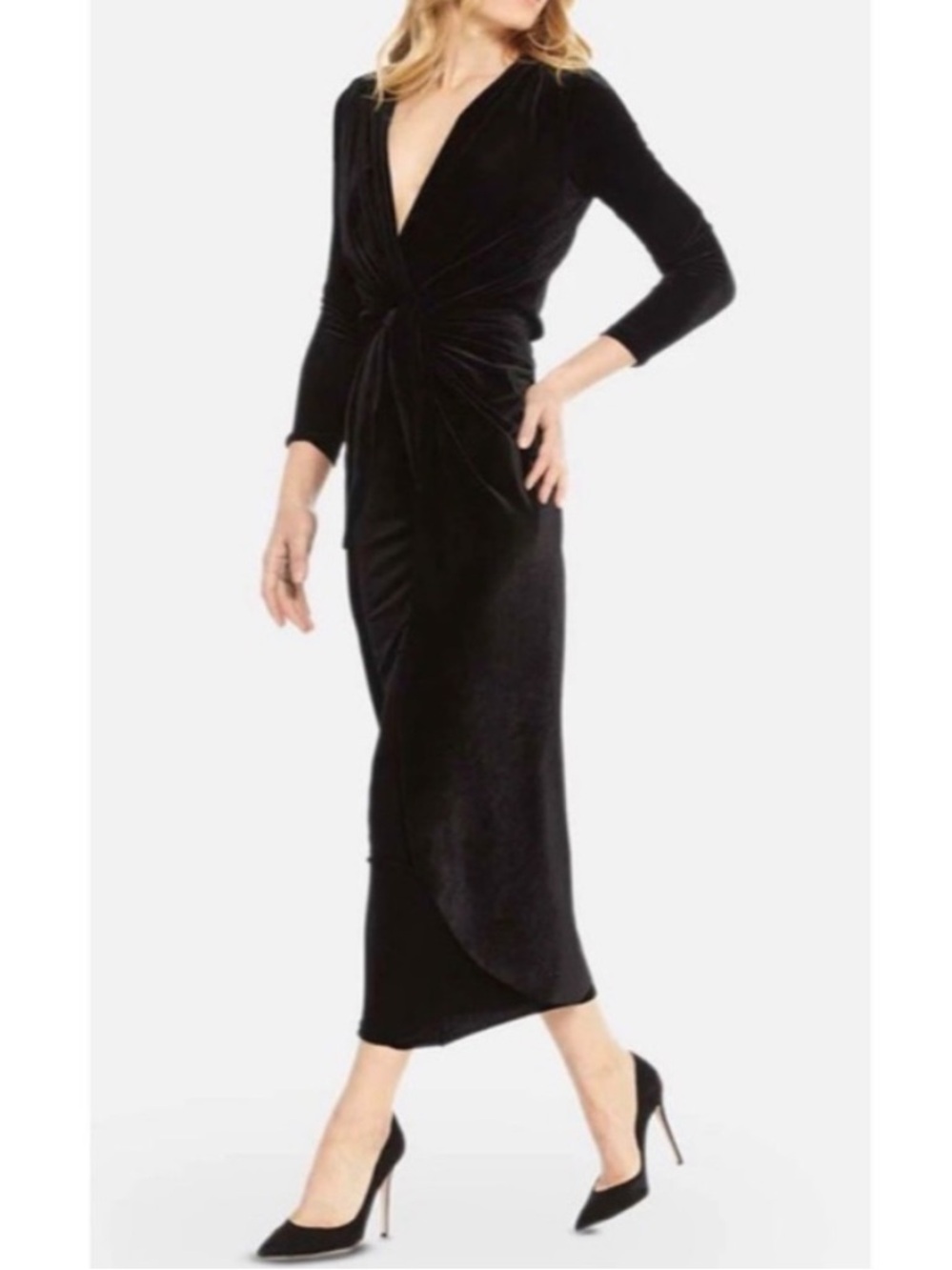 Misa Los Angeles Sienna Black Velvet Knot Maxi Dress Small